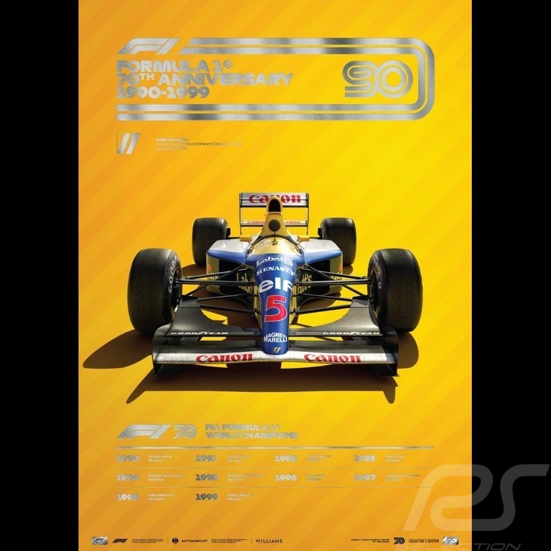 Williams Poster F1 70. Geburtstag 1990 - 1999 Limitierte Auflage