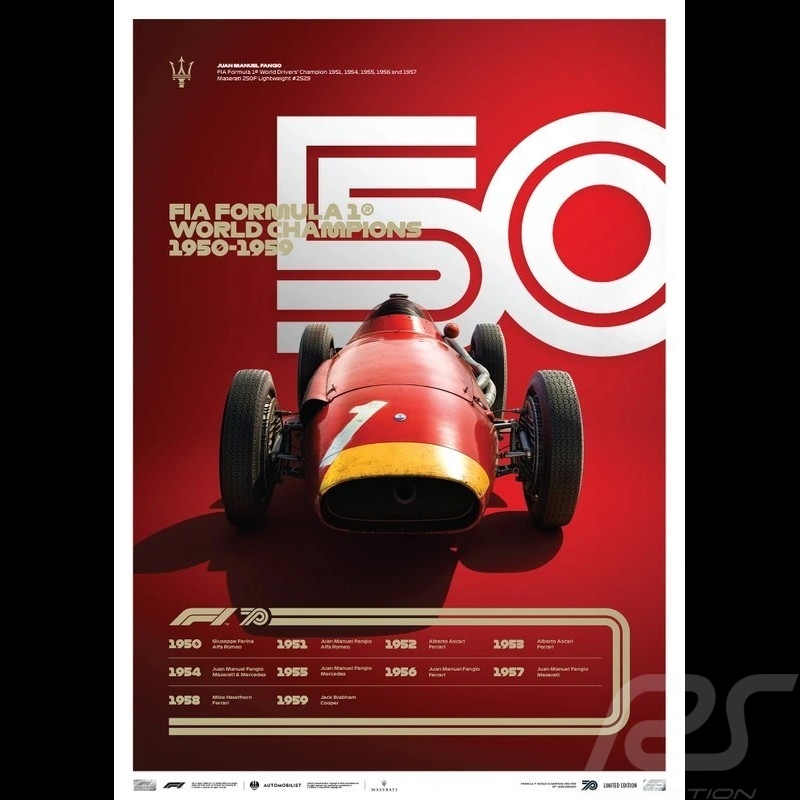 Poster Maserati F1 World champions 1950 - 1959 Edition limitée