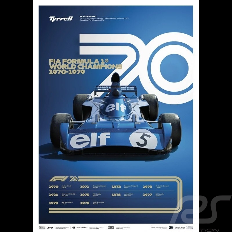 Tyrrell Poster F1 World Champions 1970 - 1979 Limitierte Auflage