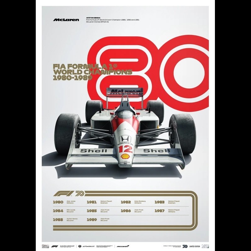 McLaren Poster F1 World champions 1980 - 1989 Limited edition