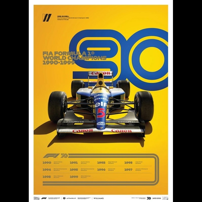 Williams Poster F1 World Champions 1990 - 1999 Limited Edition