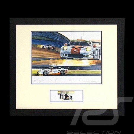 Porsche 911 type 991 RSR n° 86 Gulf Racing Black wood frame with black and white sketch Limited edition Uli Ehret - 626