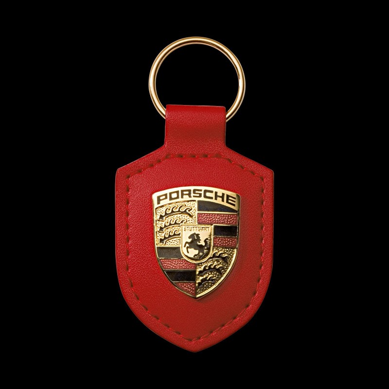 Porsche Schlüsselanhänger mit Wappen, Leder, Rot