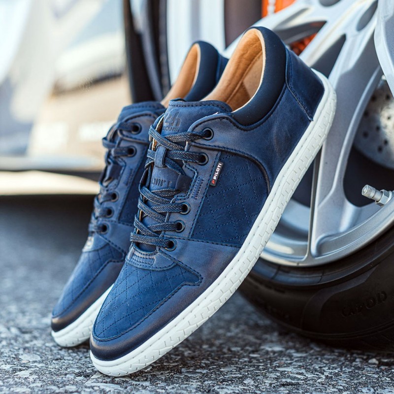Chaussure de conduite Piloti Sneaker sport 24h Le Mans Cuir Bleu
