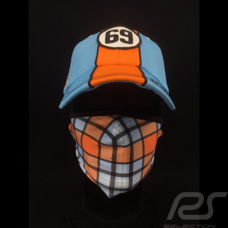 Gulf mask Tartan pattern Protective and washable Blue / orange Size L