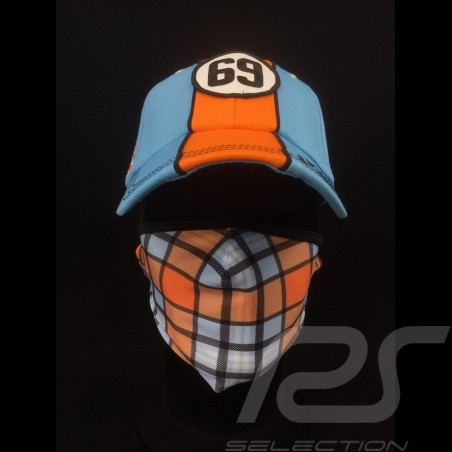 Masque Gulf de protection motif Tartan Tissu Lavable Bleu / orange Taille L protective mask Schutzmaske