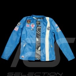 Veste cuir Jean-Pierre Jarier F1 Team Bleu blue leather jacket blaue Lederjacke homme