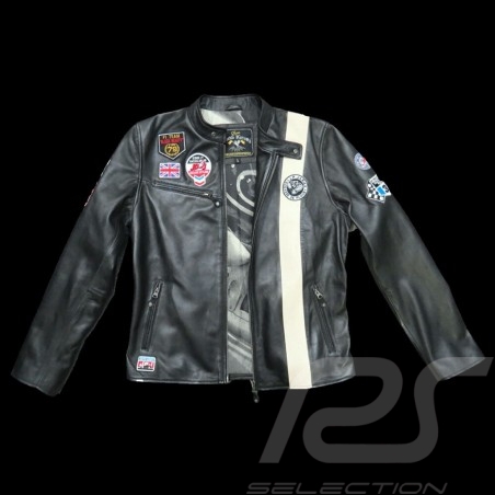Veste cuir Jean-Pierre Jarier F1 Team Noir Black leather jacket Schwarz Lederjacke homme