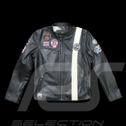 Veste cuir Jean-Pierre Jarier F1 Team Noir Black leather jacket Schwarz Lederjacke homme