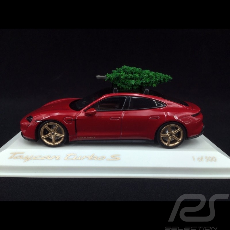 Porsche Taycan Turbo S 2020 carmin rot mit Weihnachtsbaum 1/43 Minichamps WAP0200000MPLG