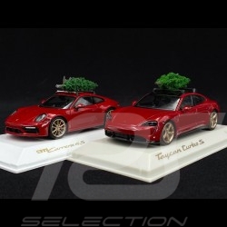 Duo Porsche 911 & Taycan rouge carmin avec sapin de Noël 1/43 WAP0200000MPLG WAXL2000002