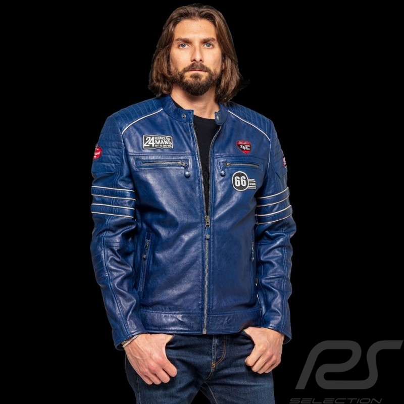 bright blue leather jacket