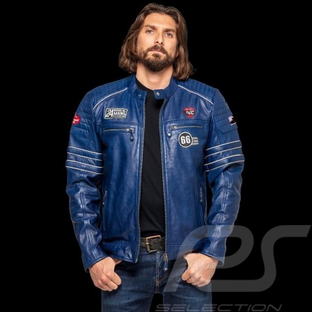 Veste Jacket Jacke cuir leather Leder 24h Le Mans 66 Mulsanne Bleu Royal - homme