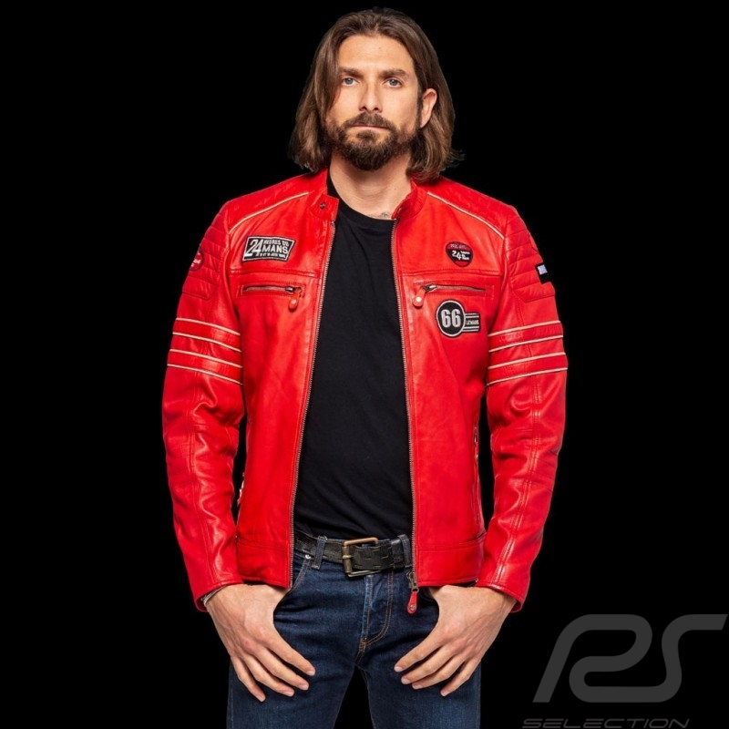 Lederjacke 24h Le Mans 66 Mulsanne Rot - Herren