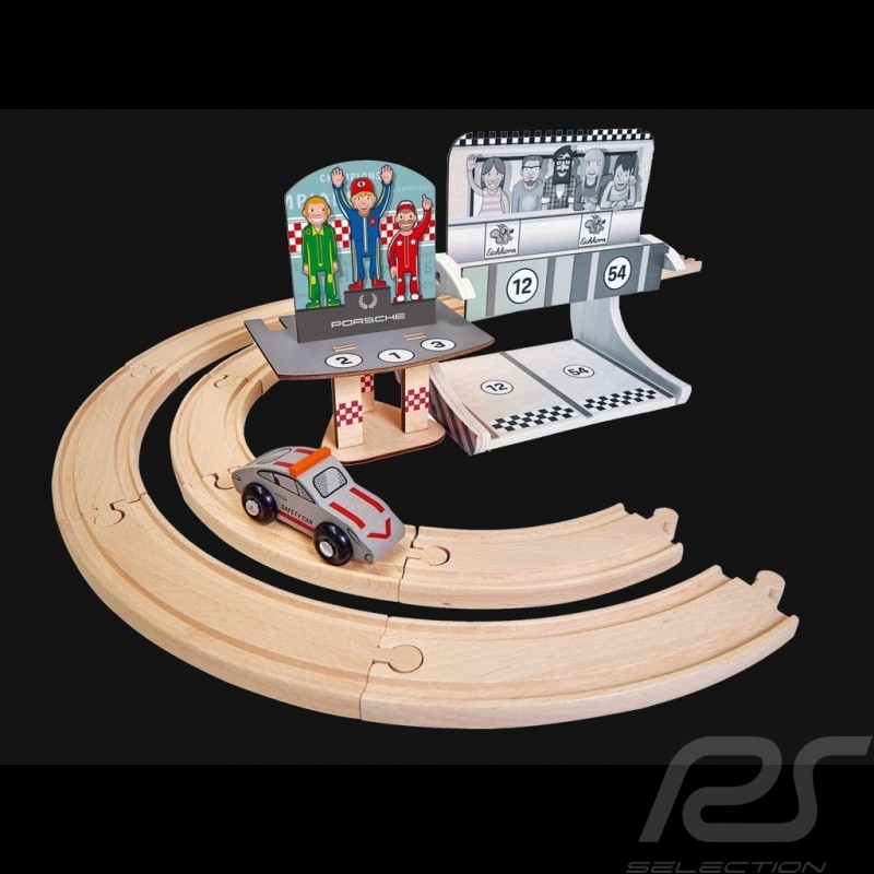 Circuit Porsche Racing en bois Podium d'arrivée avec 1 voiture et 11 rails Eichhorn 109475860 Circuit Porsche Racing en bois Podium d'arrivée avec 1 voiture et 11 rails Eichhorn 109475860