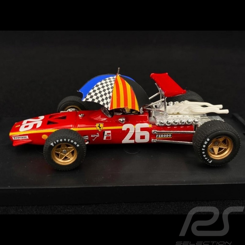 Ferrari 312 F1 Vainqueur Grand Prix France 1968 n° 26 avec pilote Jacky Ickx et parapluie 1/43 Brumm R171-CHU
