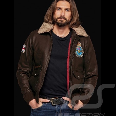 Veste jacket Jacke cuir Style aviateur Royal Air Force Britten Marron - homme