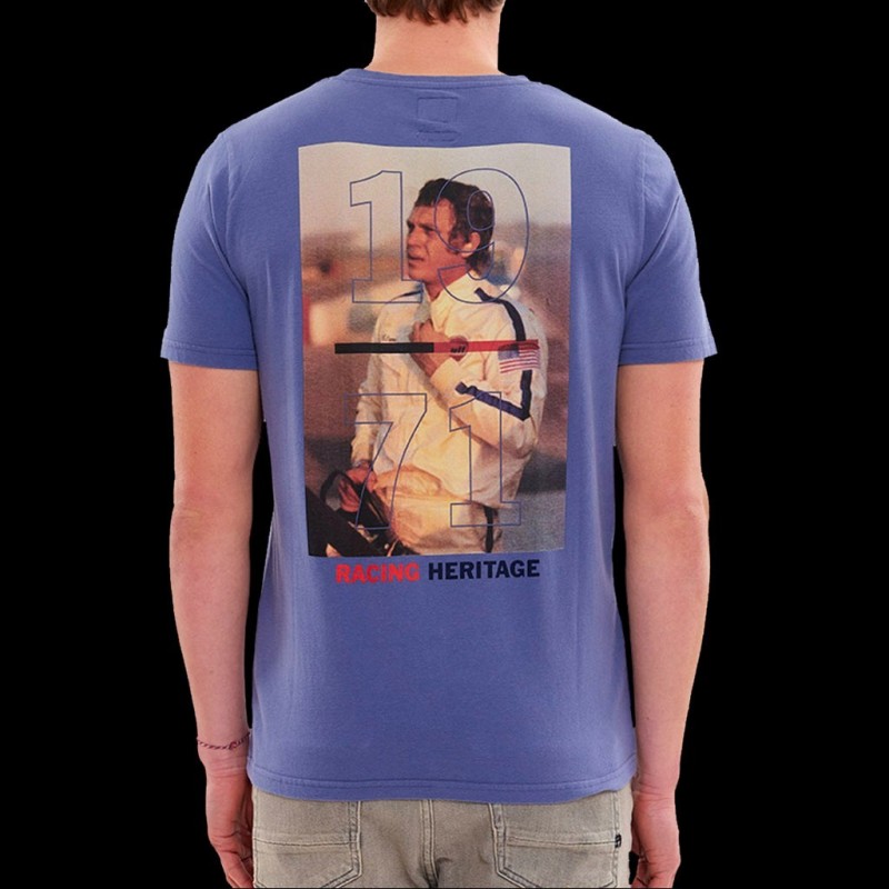T-shirt Hommage Le Mans 1970 – Steve McQueen – Bleu Ciel Taille L