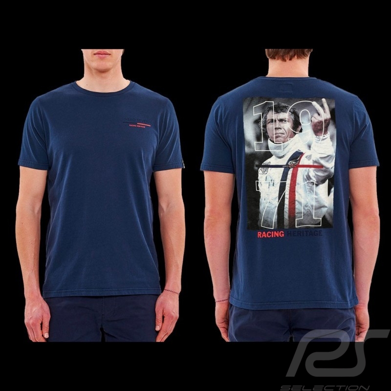 Steve McQueen T-Shirt The Man Le Mans Racing Heritage 1971 Marineblau - Herren