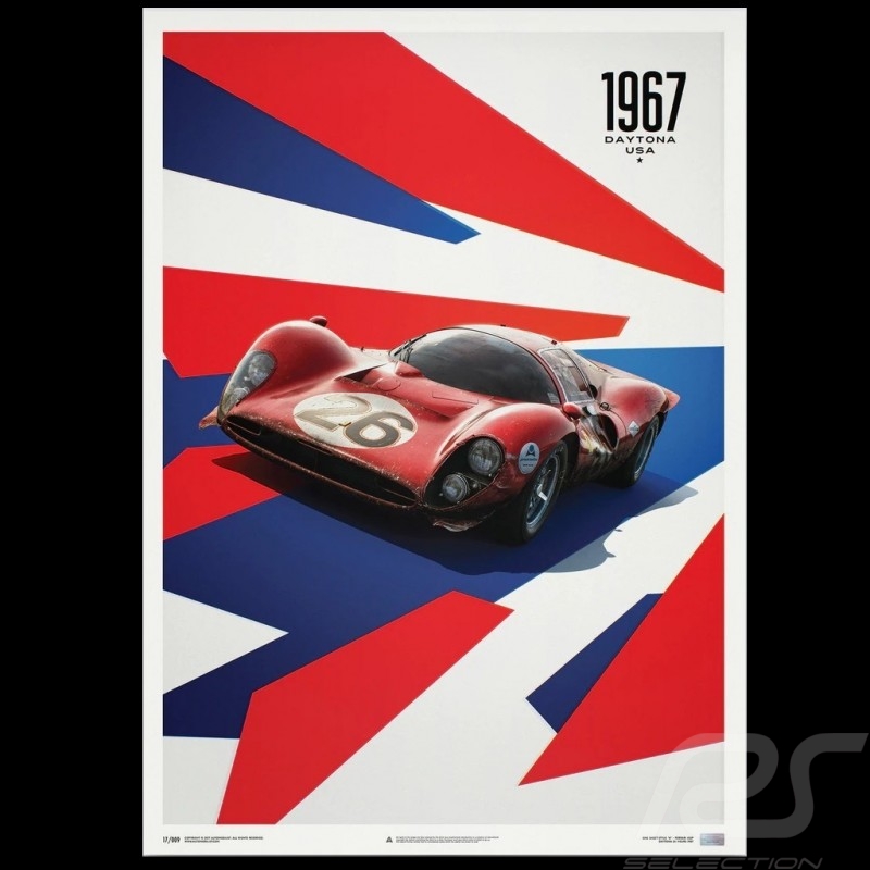 Poster Ferrari 412P Red 24 hours of Daytona 1967 Limited Edition