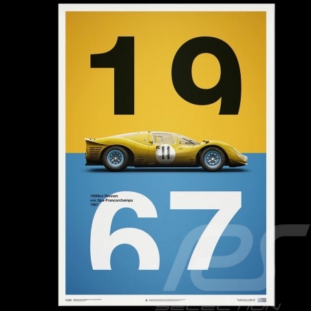 Ferrari Poster 412P Gelb Spa-Francorchamps 1967 Limitierte Auflage