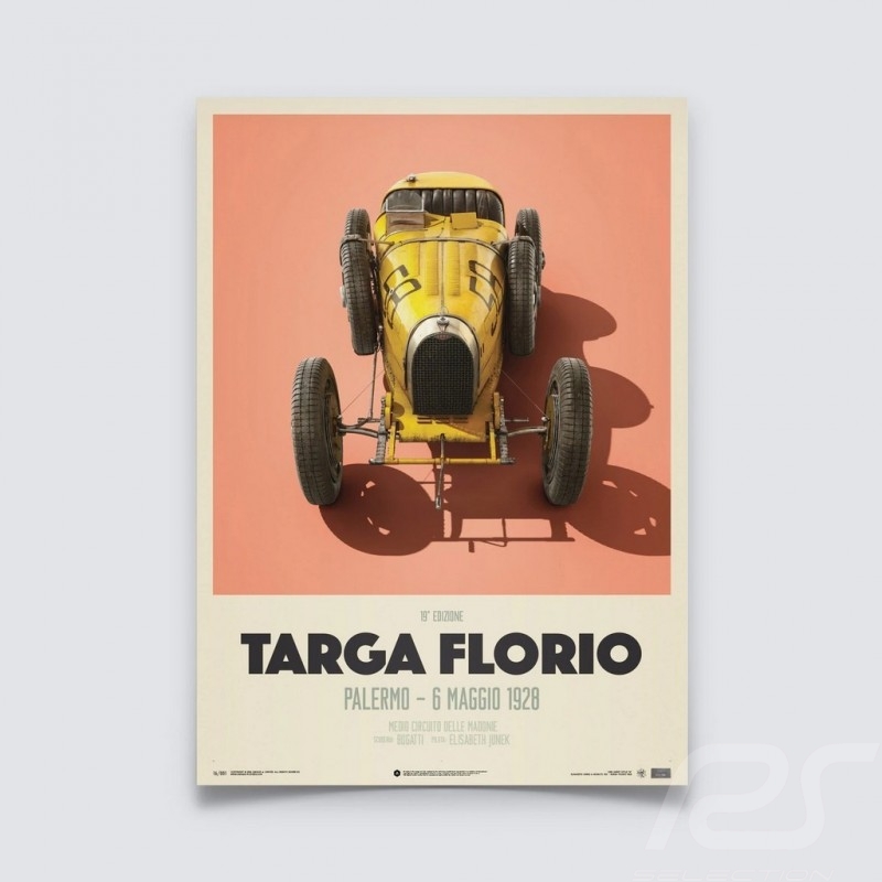 Poster Bugatti T35 Jaune Targa Florio 1928 Edition Limitée