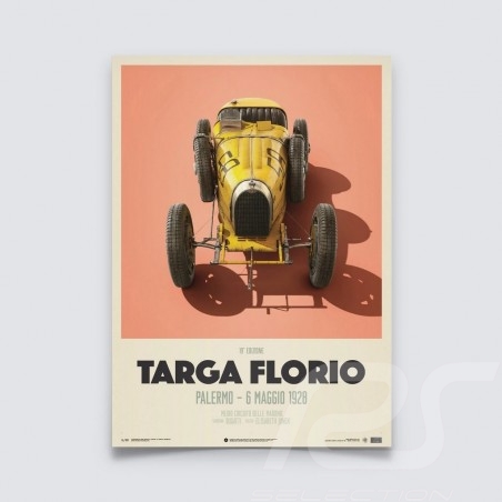 Bugatti T35 Poster Gelb Targa Florio 1928 Limitierte Auflage