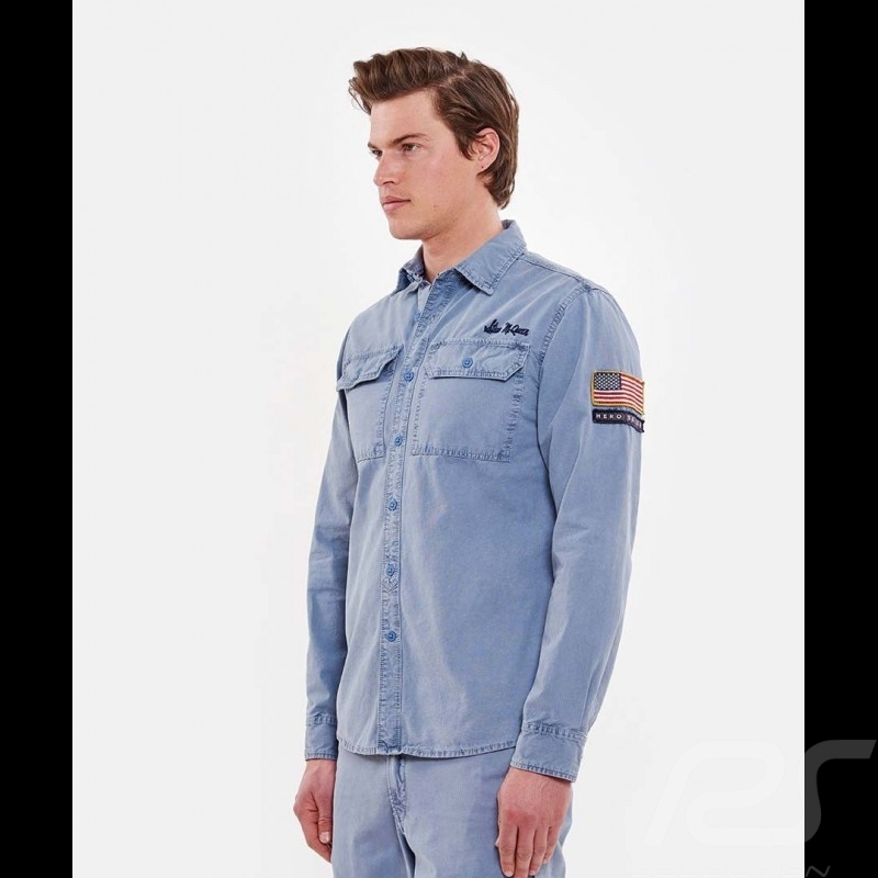 Steve McQueen Shirt US army Grau Blau - Herren