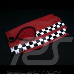 Driving Gloves fingerless mittens leather Racing Red / black checkered flag
