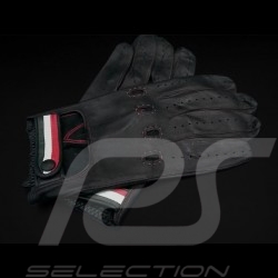 Gants de conduite Italia Racing Cuir Noir Bande tricolore Driving Gloves Fahren Handschuhe 