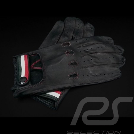 Driving Gloves Italia Racing Leather Black Tricolor band