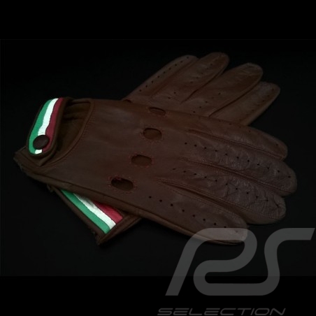 Driving Gloves Italia Racing Leather Brown Tricolor band