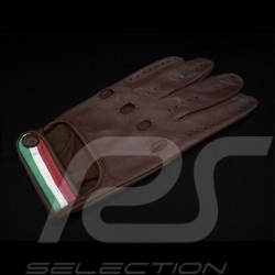 Gants de conduite Italia Racing Cuir Marron Bande tricolore Driving Gloves Fahren Handschuhe 