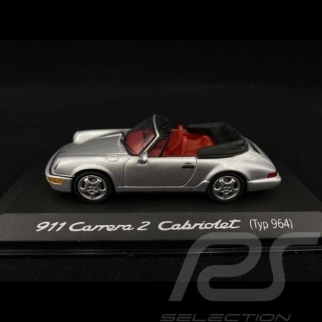Porsche 911 Carrera 2 Cabriolet type 964 1990 silver metallic 1/43 Minichamps WAP02003897