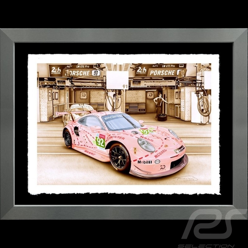 Porsche Poster 911 type 991 RSR 24H Le Mans 2018 Pink Pig Aluminium Frame François Bruère - VA135