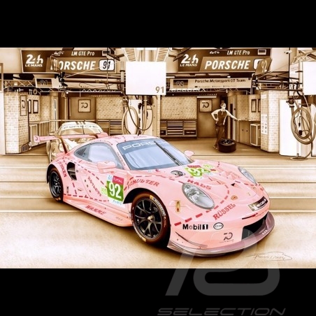 Carte postale postcard postkarte Porsche 911 type 991 RSR 24H Le Mans 2018 Pink Pig François Bruère - CP192