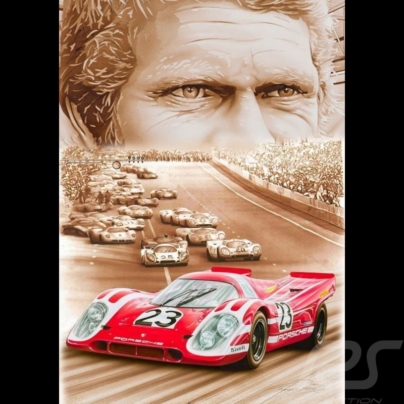 Porsche Poster Porsche 917 K n° 23 Winner 24H Le Mans 1970 Steve McQueen François Bruère - VA158