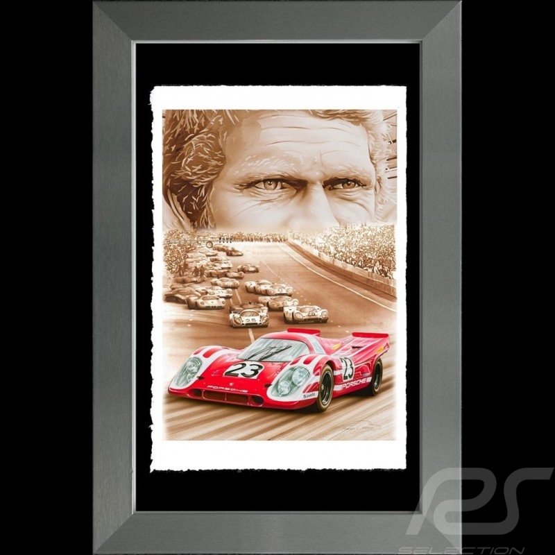 Porsche Poster Porsche 917 K n° 23 Sieger 24H Le Mans 1970 Steve McQueen aluminum Rahmen François Bruère - VA158 Porsche Poster Porsche 917 K n° 23 Sieger 24H Le Mans 1970 Steve McQueen aluminum Rahmen François Bruère - VA158