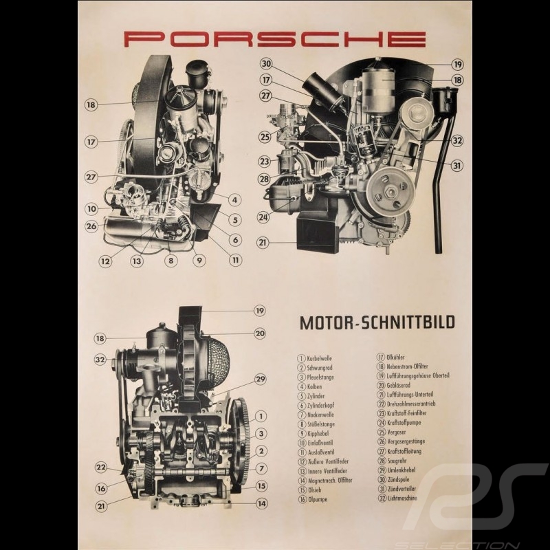 Poster original Porsche "Motor-Schnittbild Porsche 356 A" PCG35610030