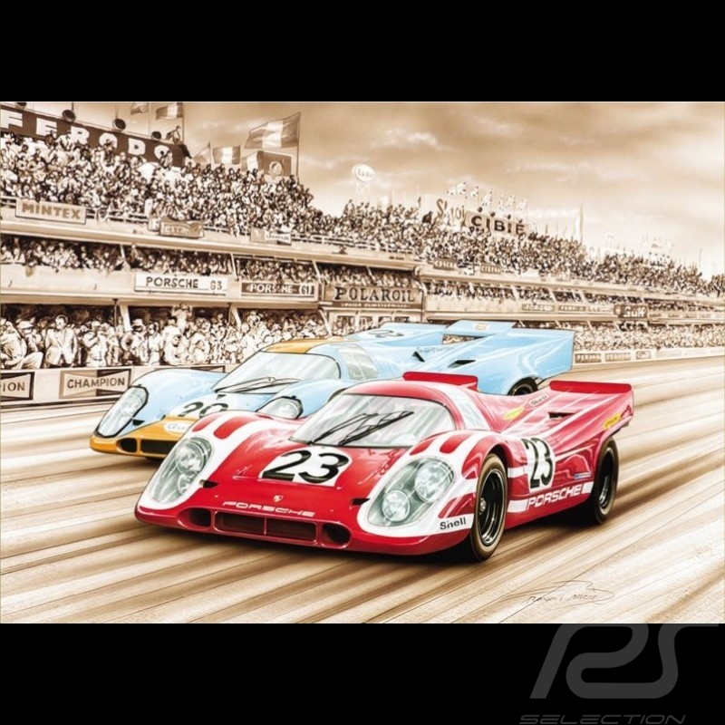 Carte postale Porsche 917 K n° 23 Vainqueur winner sieger 24H Le Mans 1970 Steve McQueen François Bruère - CP191