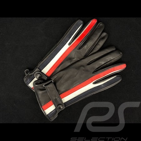 Fahren Handschuhe Gulf  Racing Schwarz Leder 2-farbe streifen