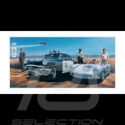 Affiche Porsche 550 James Dean Cary Grant dessin original de Benjamin Freudenthal