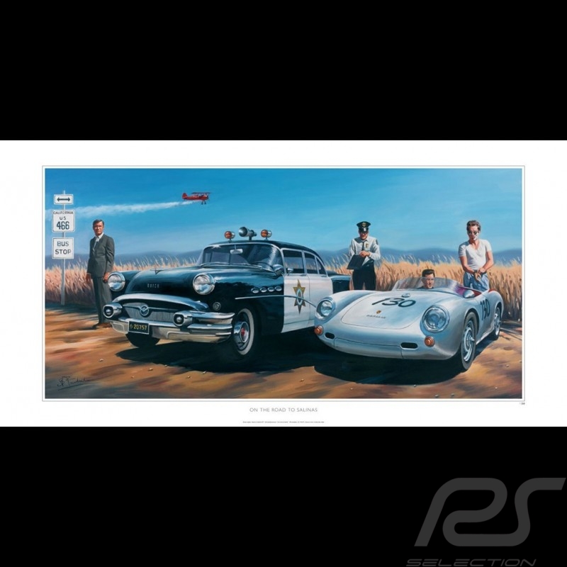 Affiche Porsche 550 James Dean Cary Grant dessin original de Benjamin Freudenthal