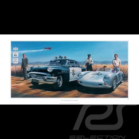 Affiche Poster Porsche 550 James Dean Cary Grant dessin drawing original de Benjamin Freudenthal