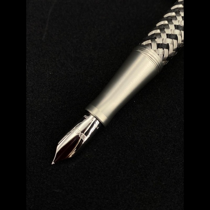 Stylo Plume Porsche Design – Acier Brossé Tressé – Plume En Or Massif 18 Carats – Occasion De Prestige – Objet Collector