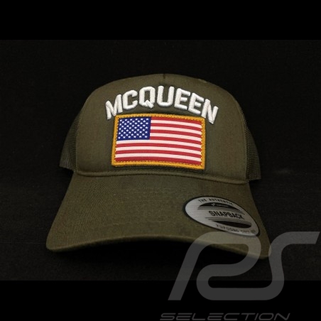 Casquette Steve McQueen Snapback Vert Kaki Drapeau USA - homme