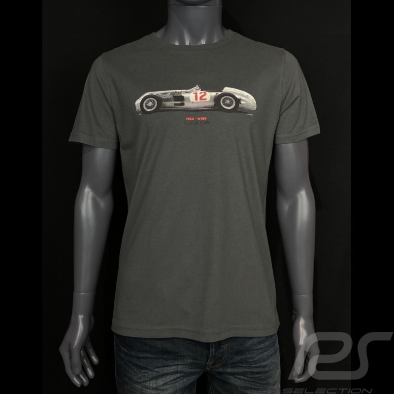 T-shirt Silver Car Mercedes-Benz N°12 W196 1954 Grey Asphalte Hero Seven - men