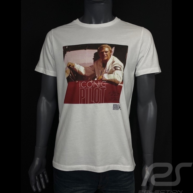 Steve McQueen T-shirt Iconic Pilot weiß Hero Seven - Herren