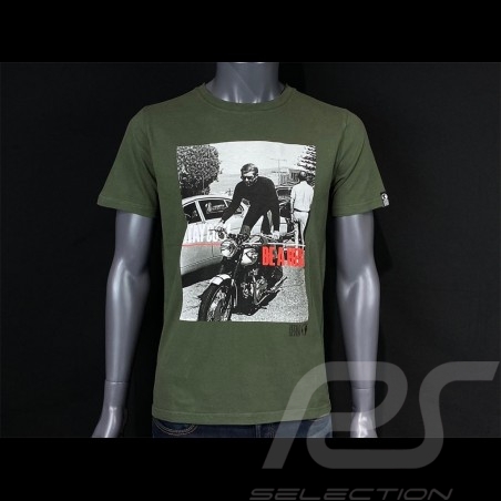 Steve McQueen T-shirt Moto Stay cool be a hero Khaki Green Hero Seven - men