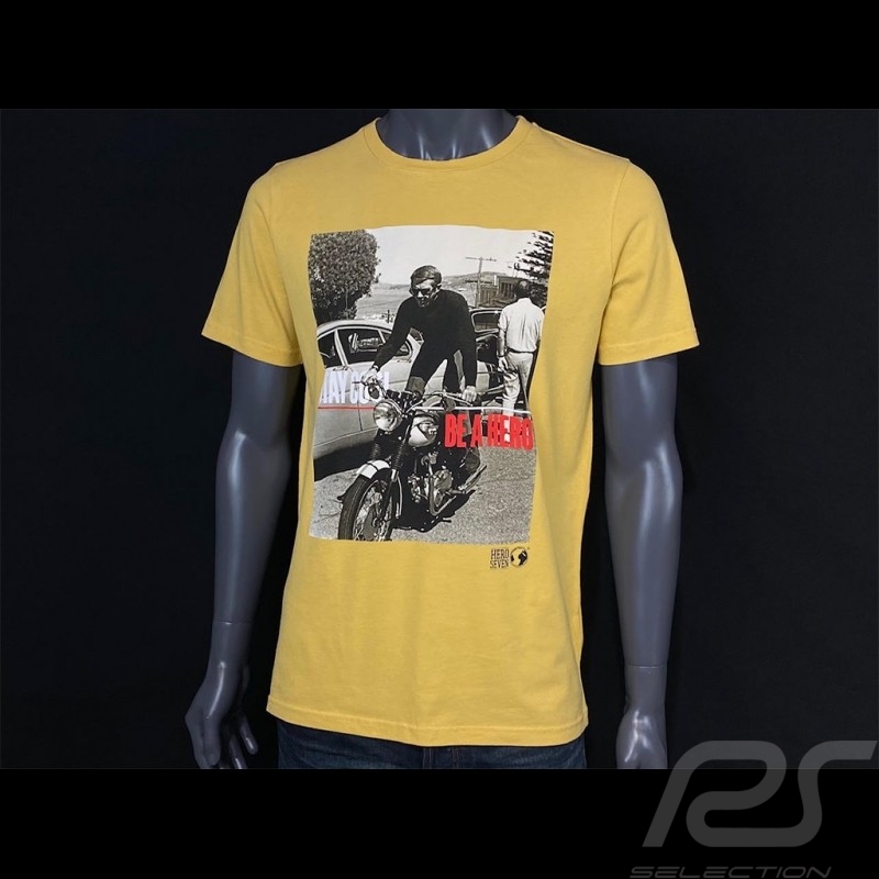 T-shirt Steve McQueen Moto Stay cool be a hero Jaune gelb yellow Hero Seven - homme